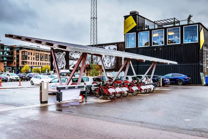 Leisure centre decarbonising using solar caports or canopies