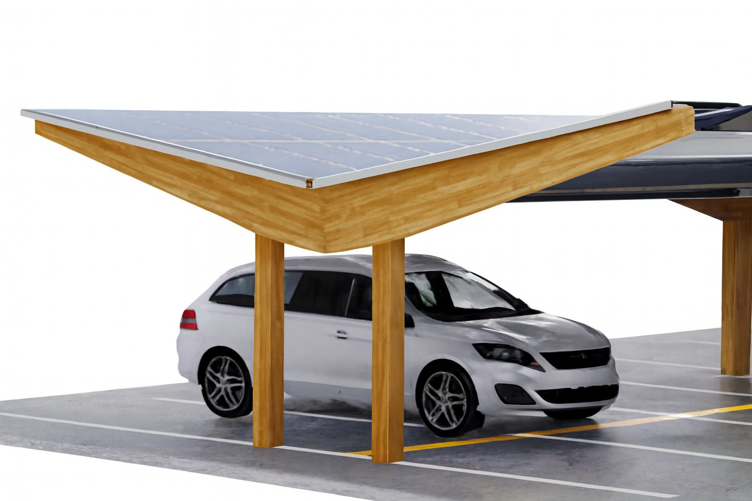 Solar-Powered Carport with Station Wagon